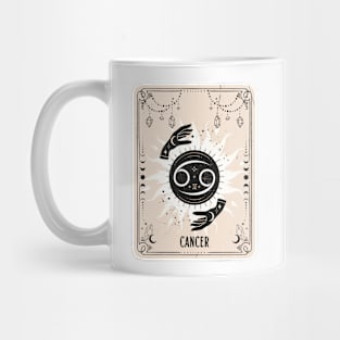 Cancer zodiac symbol card with fortune teller mystic hands. Mug